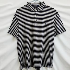 Polo Ralph Lauren Pima Soft Touch Polo Shirt Mens L Gray Blue Striped Cotton EUC
